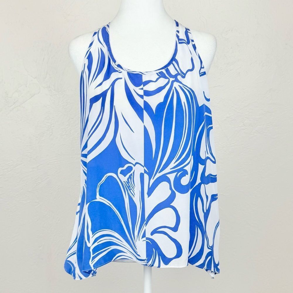Lilly Pulitzer Iris Blue Windsurfer Malie Racer Back 100% Silk Tank Top Size M